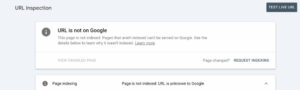 Showing the URL inspection tool on Google Search Console