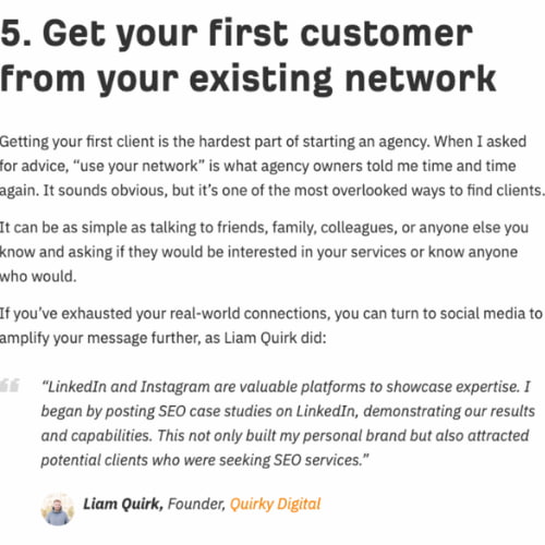 An example of a backlink, with a website linking back to Quirky Digital