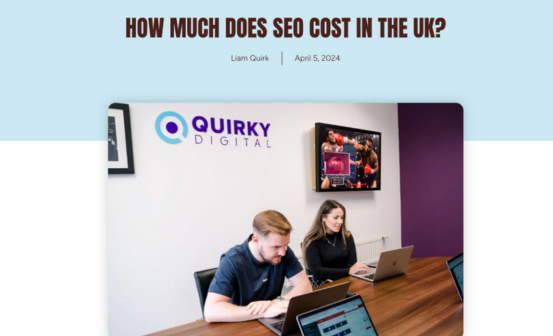 The 'How much does SEO cost in the UK' blog for Quirky Digital