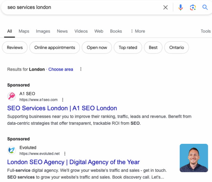 SEO services London PPC in SERPs