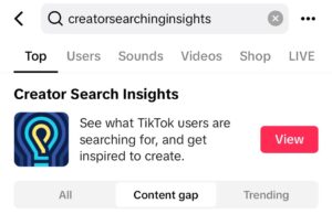 Creator search insights on the search bar in TikTok