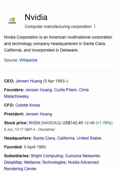 Knowledge panel example